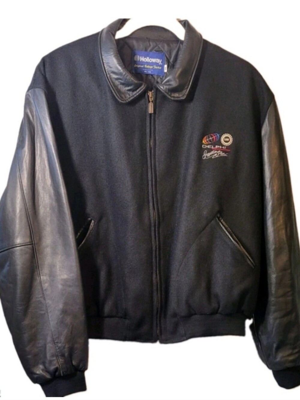 Holloway Delphi UAW Logo Wool Leather Bomber Jacket Mens item XXL Black USA Auto